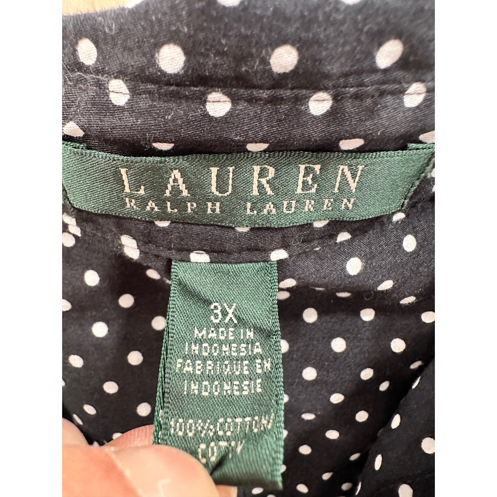Ralph Lauren Black White Polka Dot Cotton‎ Button Down Shirt Plus Size 3X - Picture 2 of 4
